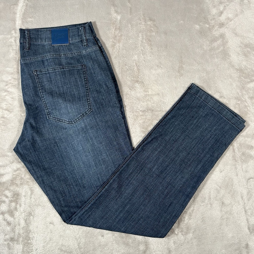 Mugsy Jeans Mens 35x32 Blue Indigo Good Hangs 5 Pocket Straight Stretch EUC